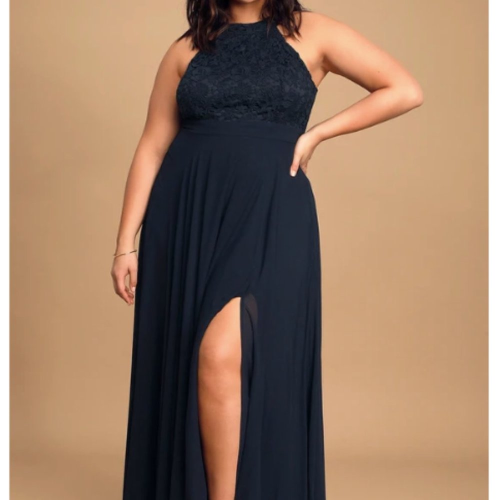 NWT Lulu’s Picture Perfect Navy Lace Maxi